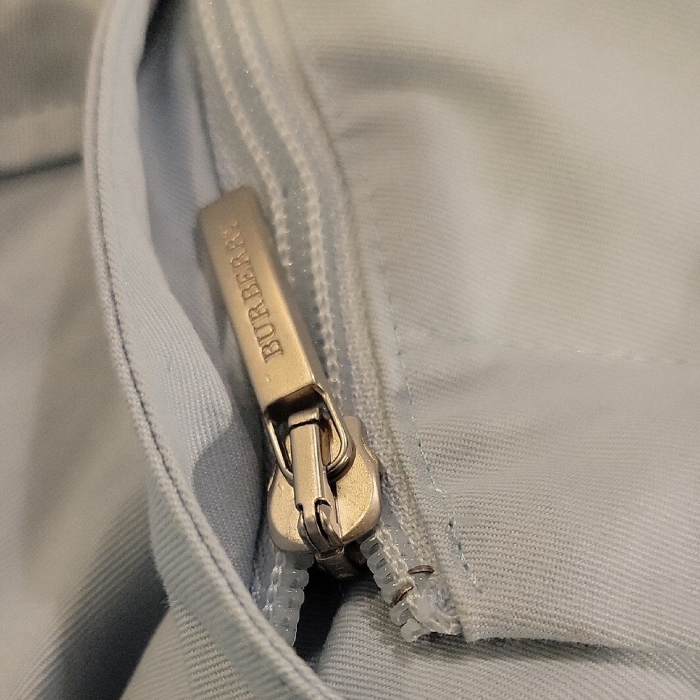 Burberry Light Blue Trench Coat with Plaid Accents - Picture 3 of 10